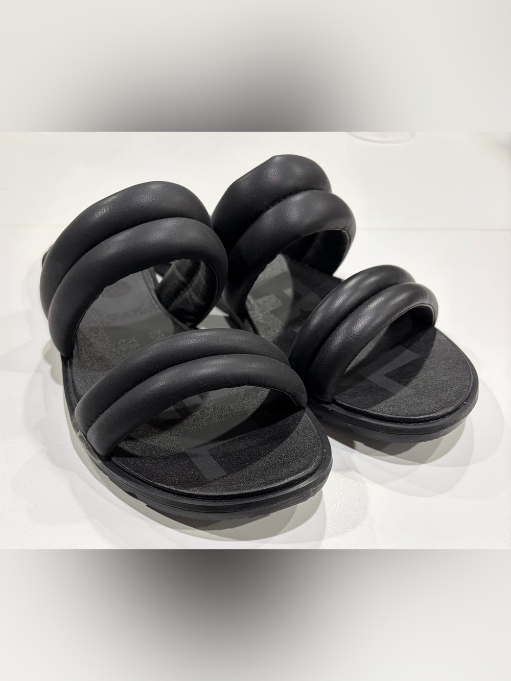 Sorel Women's Size 7 Ella II Puff Slides Black NWT Flip Flops Leather Uppers